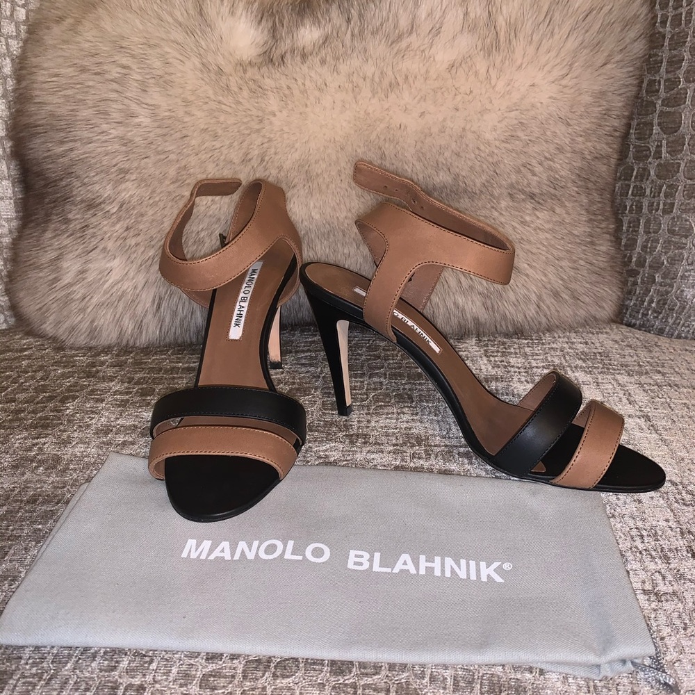 Manolo Blahnik two tone strap sandal heels